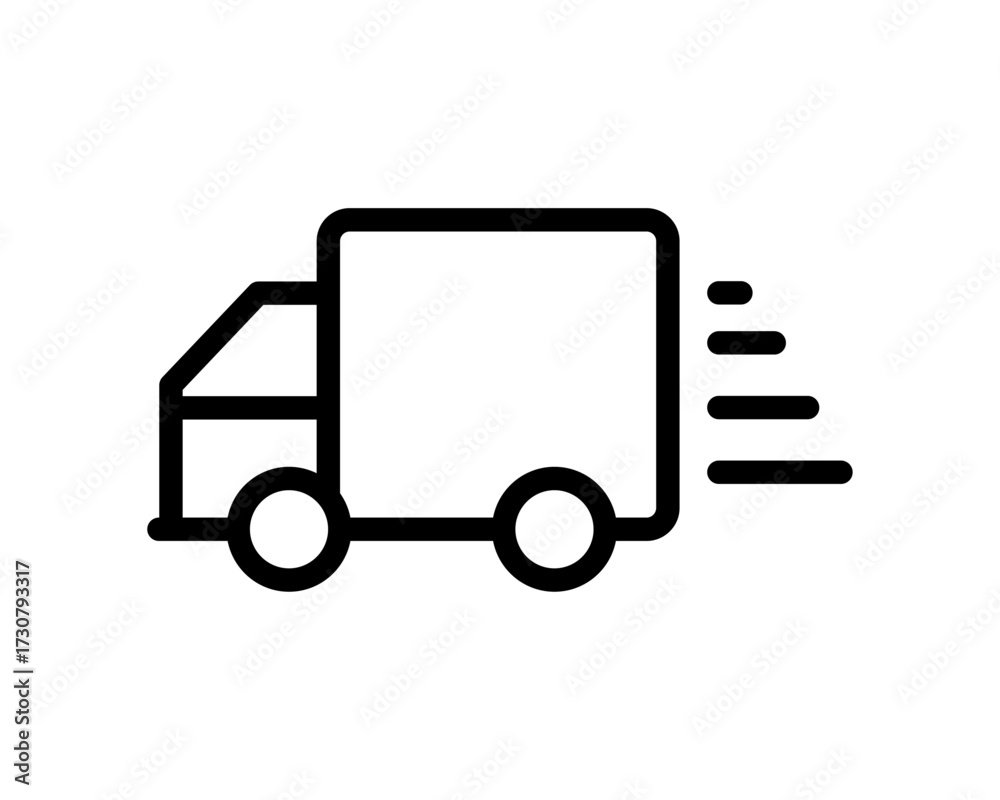 Fototapeta premium Delivery truck icon with speed lines, representing fast delivery, rapid transportation, or expedited shipping services. Ideal for use in logistics, delivery tracking, and e-commerce applications