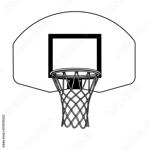 Outline of a basketball hoop and backboard on a white background, concept for school tournaments, team logos and amateur league designs
