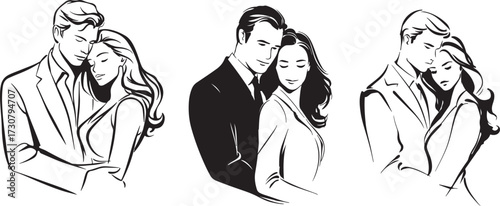 Vector art of romantic couple, hand drawn illustration style