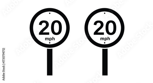 Two identical speed limit signs displaying twenty miles per hour shown