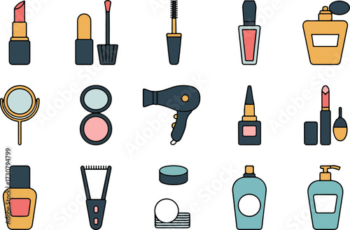 A collection of colorful cosmetic icons for beauty salons and fashion designs