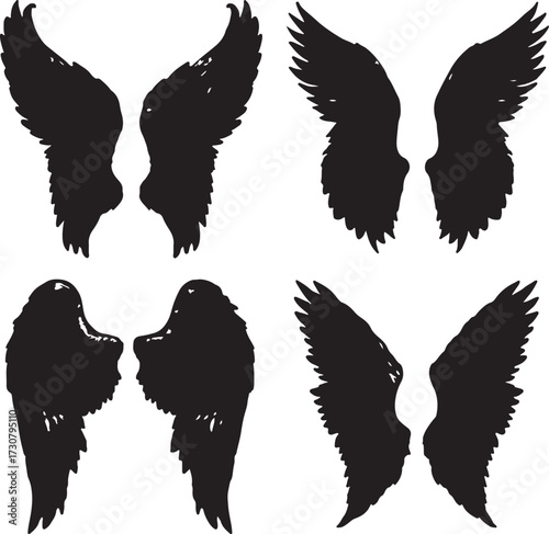 Vector art of four pairs of angel wings for graphic design