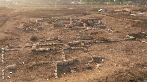 Aerial View of Tel Shikmona Ancient Ruins on Mediterranean Coastline Israel