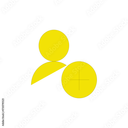 Clean, minimalist graphic showcasing a bright yellow user profile symbol paired with a plus icon, signifying adding a friend, creating an account, or expanding a group within digital platforms