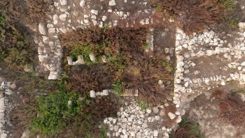 Aerial View of Tel Shikmona Ancient Ruins on Mediterranean Coastline Israel