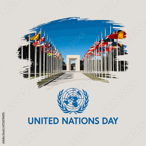 Vector art of united nations day celebration with flags and un logo