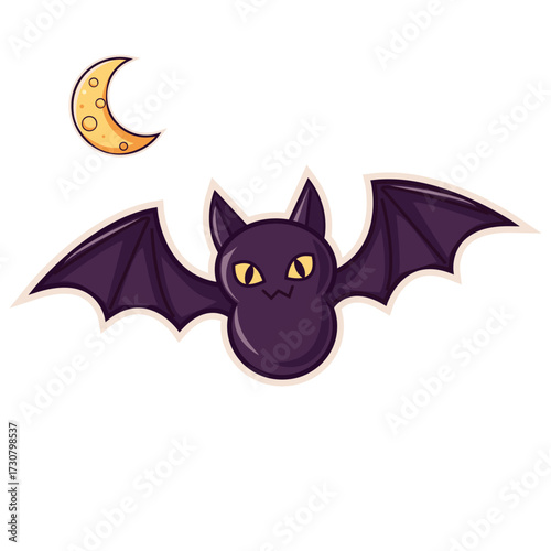  Bat and Crescent Moon. For fairy tales and Halloween.