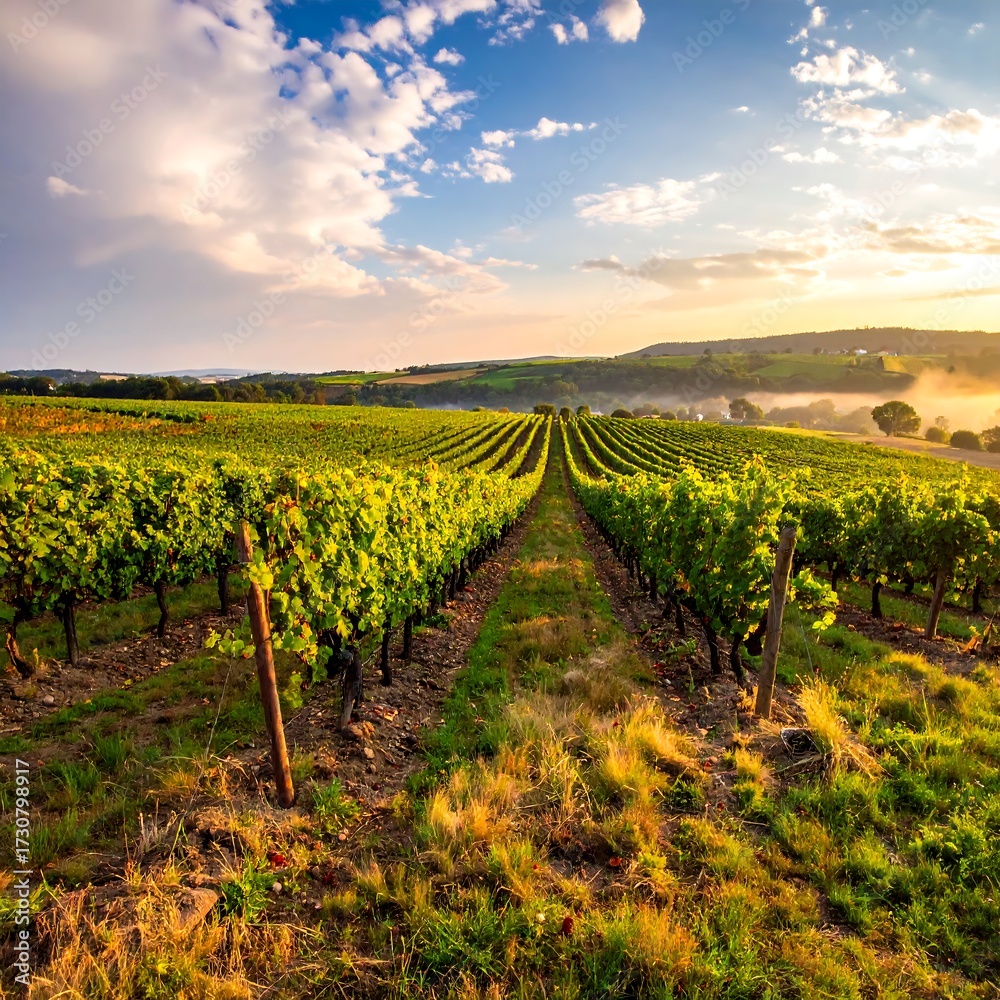 Fototapeta premium Vineyard sunrise landscape