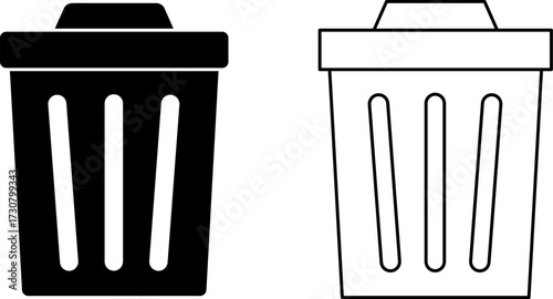 Black and white trash can icons side by side