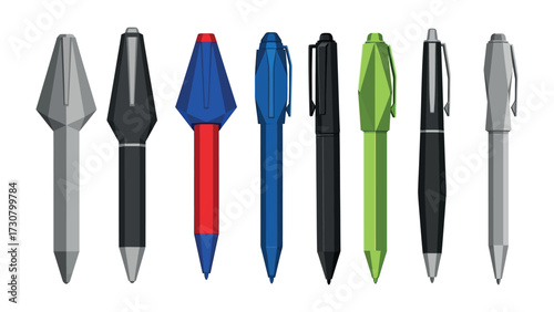 Ink Pen Collection: A diverse collection of sleek, modern ink pens, each showcasing a unique design and vibrant color, a perfect symbol of creativity. 