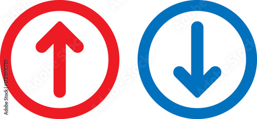 Red up arrow and blue down arrow icons