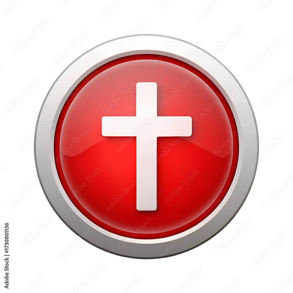 Fototapeta premium Red Christian Cross Button Icon on transparent background
