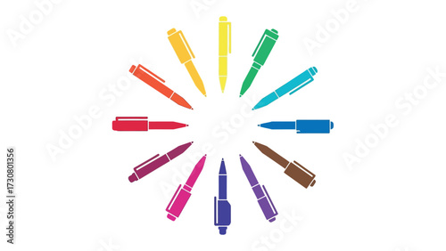 Rainbow Pen Collection: An artist's palette, with a collection of vividly colored pens, each a promise of creativity and expression.