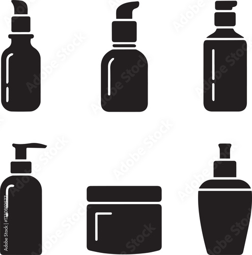 Cosmetic bottle silhouettes for beauty products packaging design mockups and branding