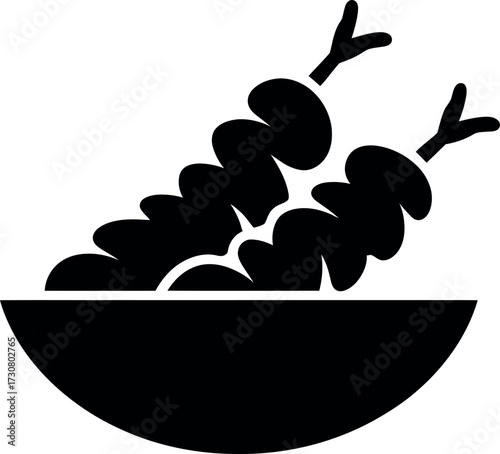 Black silhouette tempura shrimp bowl vector