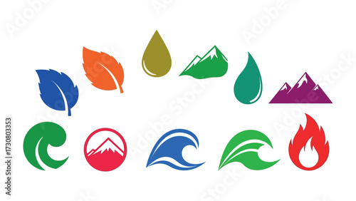 The four elements in graphic art: A graphic representation of the four fundamental elements - air, water, earth, and fire.