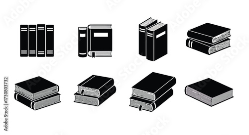 Collection of stacked and single books shown in a simple black icon style