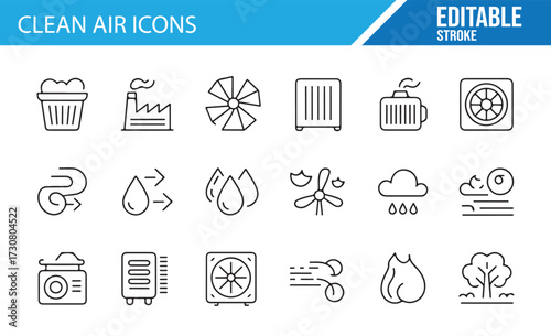 Environmental Air Icons — Clean Outline Collection for Emissions and Filtration