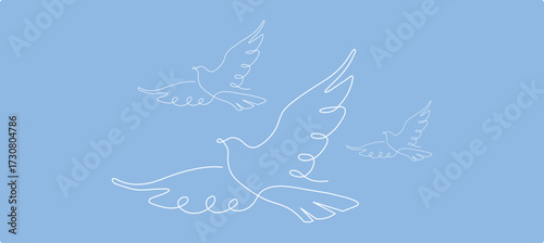 Continuous one line drawing of flying bird. Minimalist bird, dove, pigeon outline design.