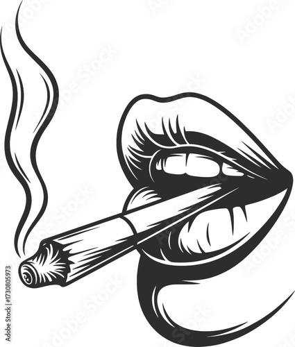 Smoking Lips with Cigarette Retro Style Illustration Design.
