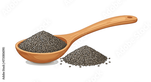 A wooden spoon filled with a pile of fine ground pepper.