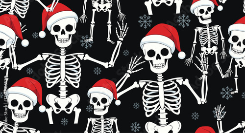 A festive skeleton army celebrates the holiday season with jolly skeleton dance parties.