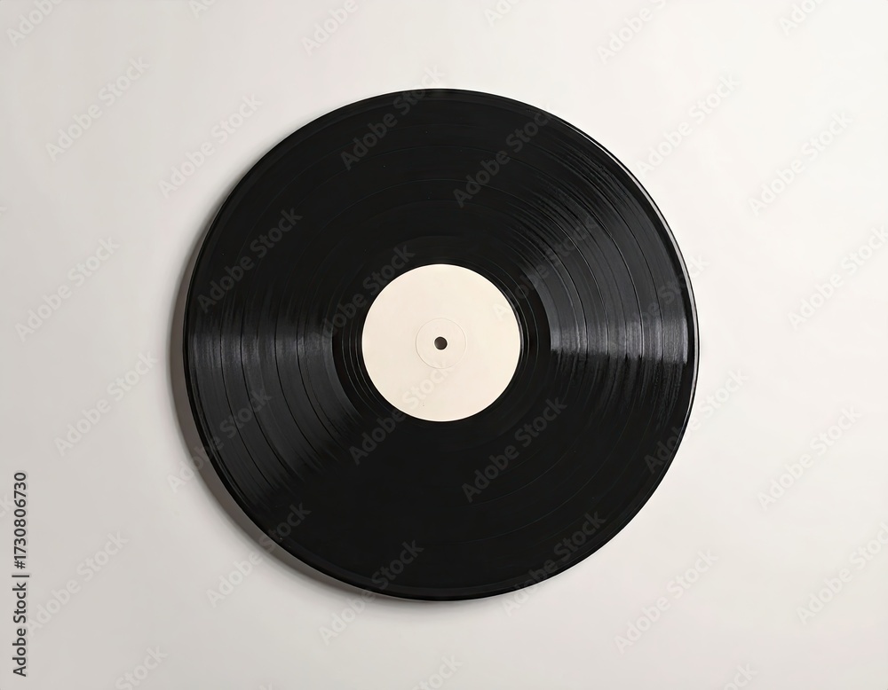 Obraz premium Black Vinyl Record with Off White Label on White Background