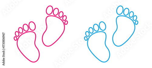 Baby footprints vector illustration, blue and pink newborn foot print icons, love infant design. EPS 10.