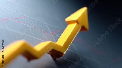 An abstract business clipart of a rising arrow on a graph, showing success and growth.