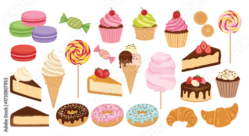 A colorful assortment of sweet desserts and candies arranged for a festive treat