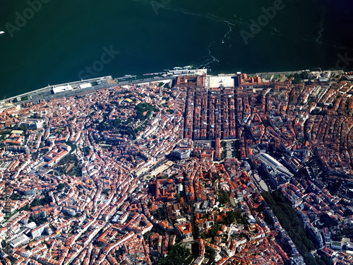 Aerial or drone view of Lisbon in Portugal