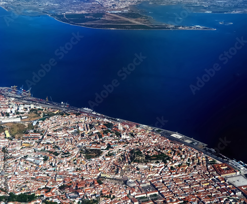 Aerial or drone view of Lisbon in Portugal