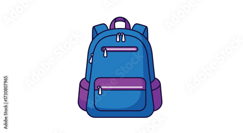 A vibrant blue backpack with purple accents and multiple zippered compartments perfect for students and travelers.