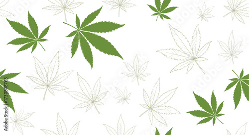 Green marijuana leaves pattern on white background seamless background.