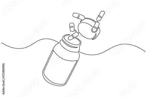 Continuous one line drawing of Pills Bottle Falling. Single line drawing illustration of Pills Falling out of bottle. Medical Capsules Container concept vector art. Doodle line illustration.