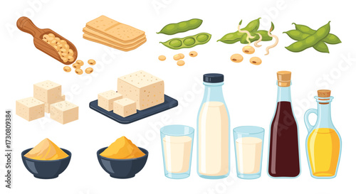A Diverse Collection of Soy Based Food Products and Ingredients Displayed