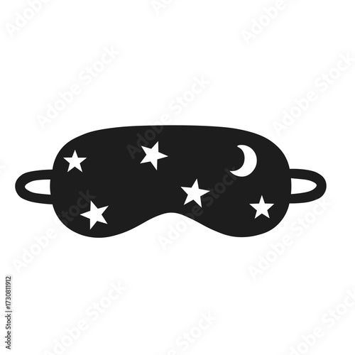 Minimalist vector illustration of a sleep mask decorated with stars and moon, symbolizing good sleep, relaxation, and healthy lifestyle.