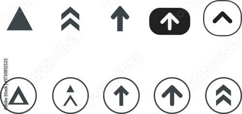 Upward arrow icons set, direction indicators, UI navigation symbols, minimal arrow graphics, interface design elements, vector arrow collection