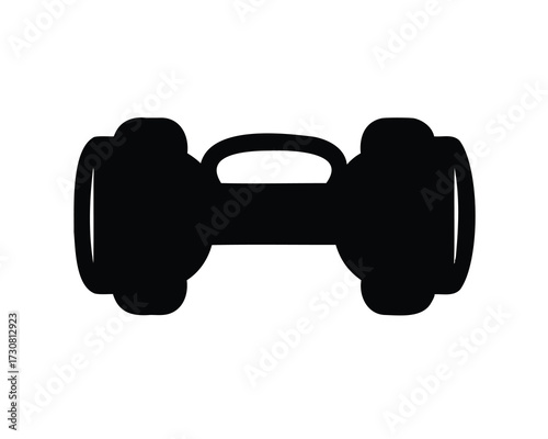 Black dumbbell on white background, fitness equipment, weightlifting, strength training