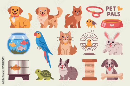 Delightful cartoon illustrations of various pet animals for animal lovers and pet shop designs