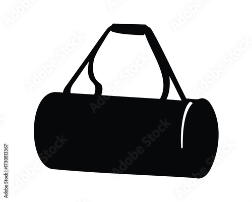 Simple stylized duffel bag icon in black on a white background