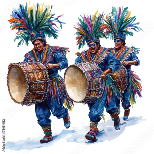 watercolor vector of Colombian Cultural Parade, isolated on a white background.