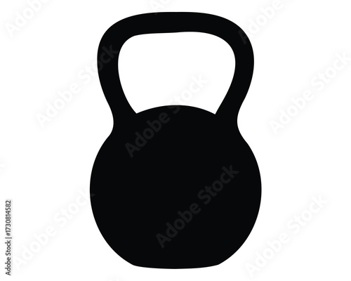 A simple black silhouette of a kettlebell on a white background