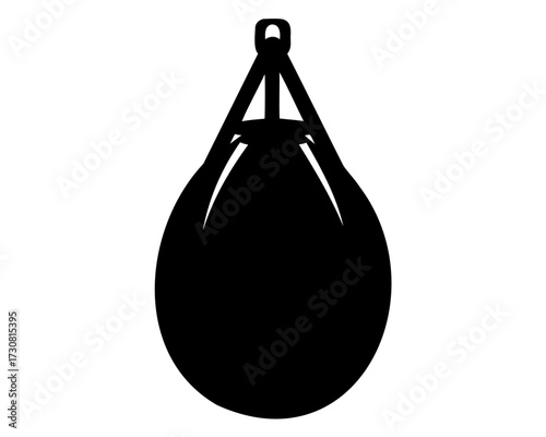 Silhouette of a hanging heavy bag for boxing training, in black