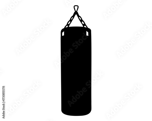 Black Silhouette of a Hanging Punching Bag for Boxing and Fitness