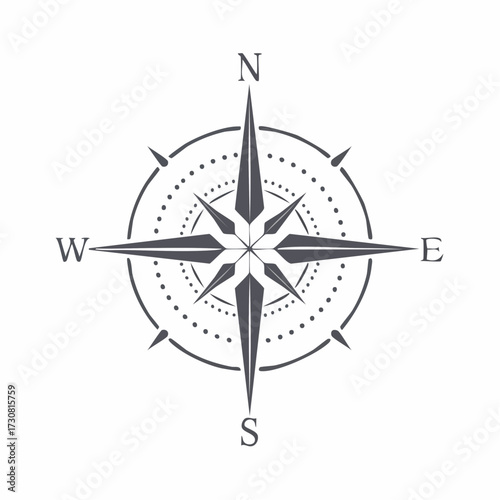 Elegant compass rose illustration for navigational tools and cartography designs destination