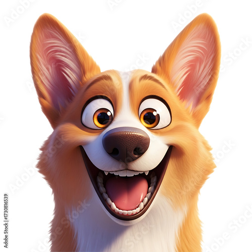 Cartoon Corgi dog with a big happy smile