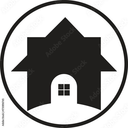 Abstract geometric home shape icon inside a circle symbolizing property and shelter vector