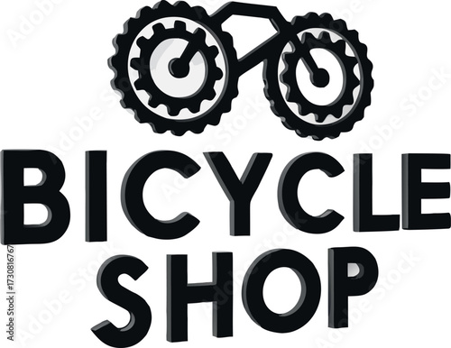 Modern 3D bicycle shop logo design with gear wheels and bold typography