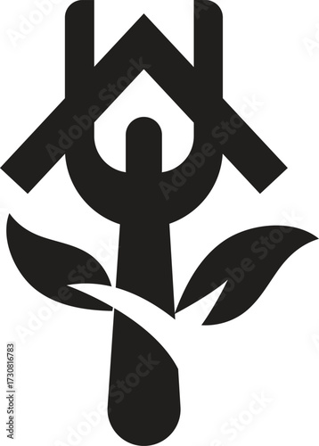 Abstract geometric home shape with plant elements symbolizing growth and shelter vector
